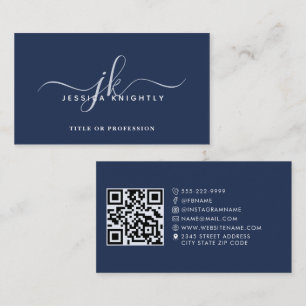 Tarjeta De Visita Elegante Monograma Script QR Código Medios sociale
