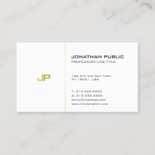 Tarjeta De Visita Elegante Monograma sencillo de oro blanco moderno