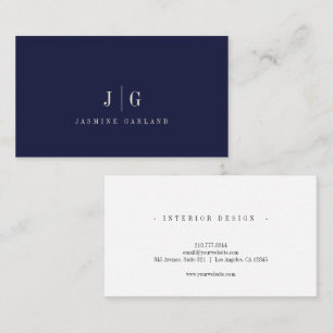 Tarjeta De Visita Elegante Monograma Sencillo Profesional Azul