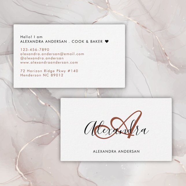 Tarjeta De Visita Elegante Monograma Terracota Naranja Nombre de gui (Elegant Monogram Terracotta Orange Script Name Business Card
)