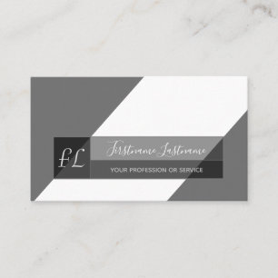 Tarjeta De Visita Elegante monograma triángulo blanco negro gris mín