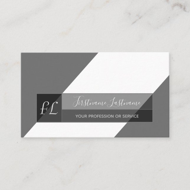 Tarjeta De Visita Elegante monograma triángulo blanco negro gris mín (Anverso)