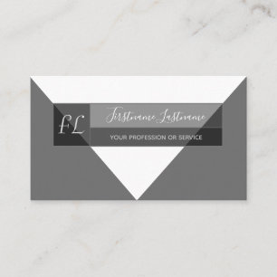 Tarjeta De Visita Elegante monograma triángulo blanco negro gris mín