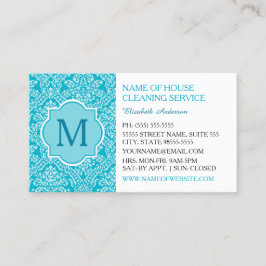Tarjeta De Visita Elegante Monograma Turquesa Damask