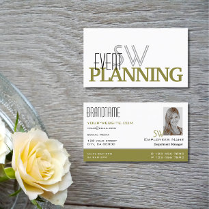 Tarjeta De Visita Elegante Monograma verde oliva blanca y foto