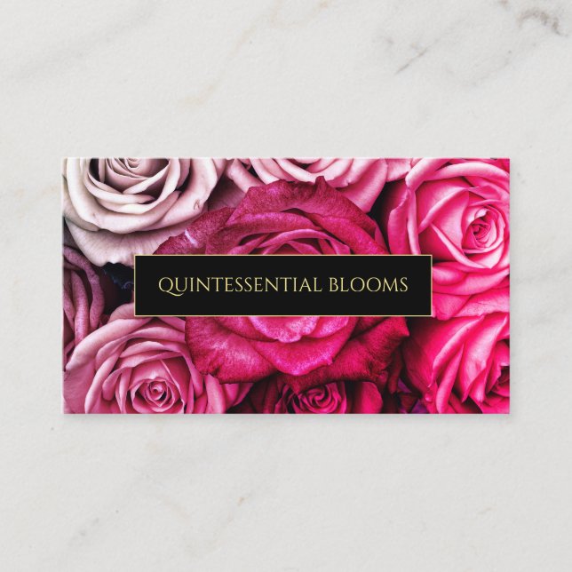 Tarjeta De Visita Elegante Monograma Y Florismo De Rosas Rosa Rosa (Anverso)