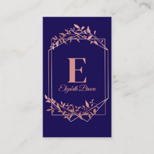 Tarjeta De Visita Elegante monogramado de marco dorado rosa hojas az