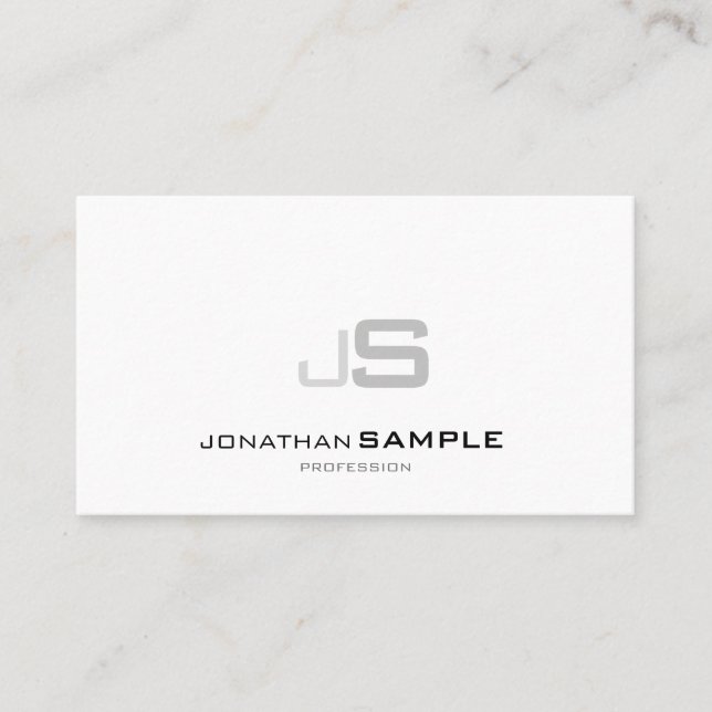 Tarjeta De Visita Elegante Monogramado de moda Blanco sencillo (Anverso)