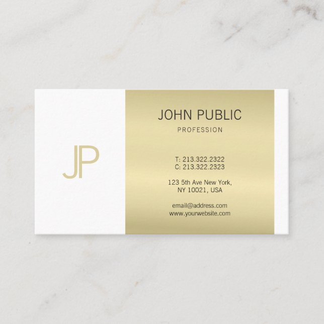 Tarjeta De Visita Elegante Monogramado Gold Moderno Diseño Lujo (Anverso)