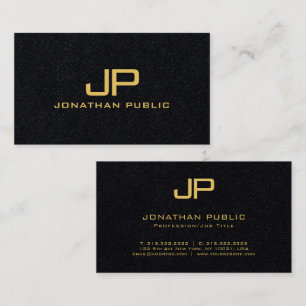 Tarjeta De Visita Elegante Monogramado Negro Y Gold Luxury Premium
