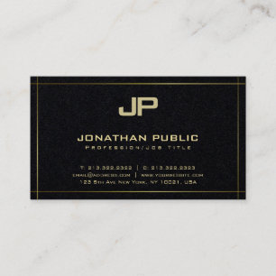 Tarjeta De Visita Elegante Monogramed Plain Premium Black Luxury
