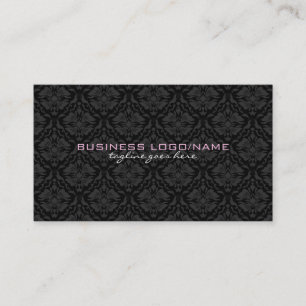 Tarjeta De Visita Elegante Monotones Negros Vintage Damask Floral