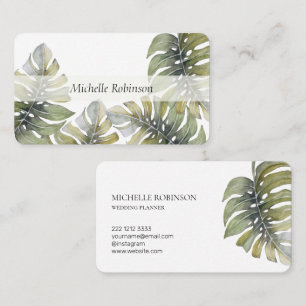 Tarjeta De Visita Elegante Monstera Tropical Acuarela Profesional