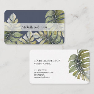 Tarjeta De Visita Elegante Monstera Tropical Acuarela Profesional
