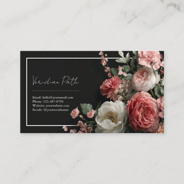 Tarjeta De Visita Elegante Moody Floral Pink Peony (Anverso)