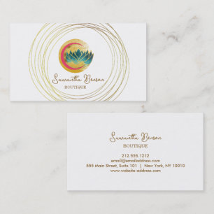 Tarjeta De Visita Elegante Moon Gold Circles Lotus
