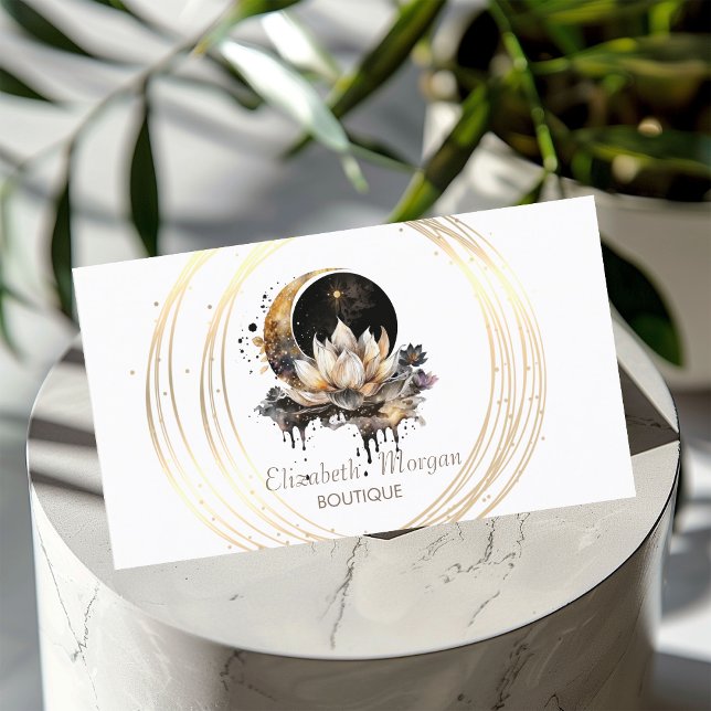 Tarjeta De Visita Elegante Moon Gold Circles Lotus (Subido por el creador)