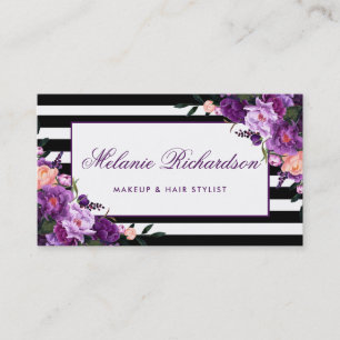 Tarjeta De Visita Elegante morado floral Ultra violeta a rayas
