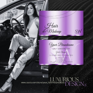 Tarjeta De Visita Elegante morado glamoroso con Iniciales Elegantes