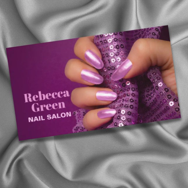 Tarjeta De Visita Elegante morado Manicurista Artista De Las Uñas Sa (Purple Stylist Manicurist Nail Artist Nail Salon Business Card)