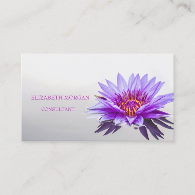 Tarjeta De Visita Elegante morado moderno, Lotus blanco (Anverso)
