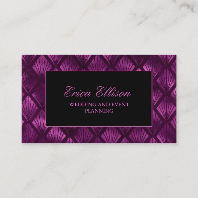 Tarjeta De Visita Elegante morado negro Art Deco Wedner (Anverso)