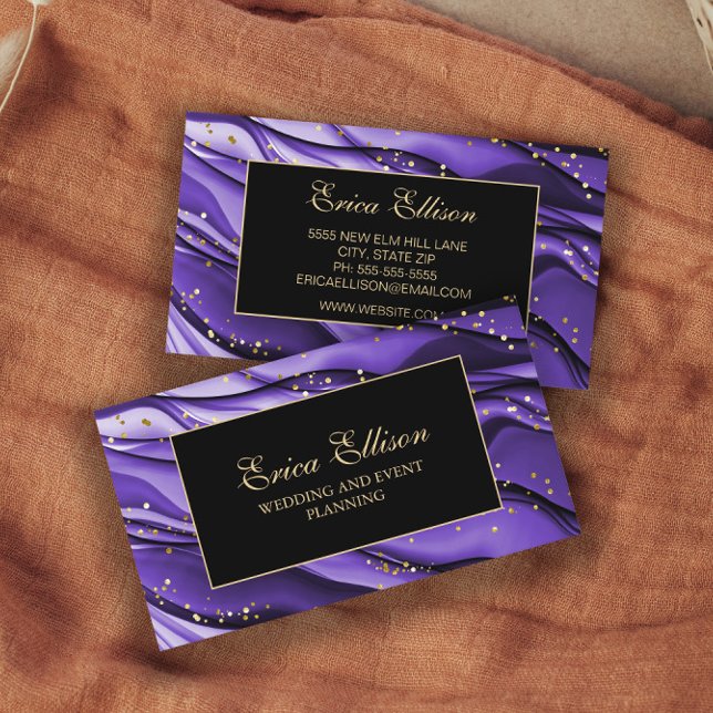 Tarjeta De Visita Elegante morado negro Purpurina de oro planificado (Subido por el creador)