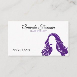 Tarjeta De Visita Elegante morado y blanco de la silueta de la peluq