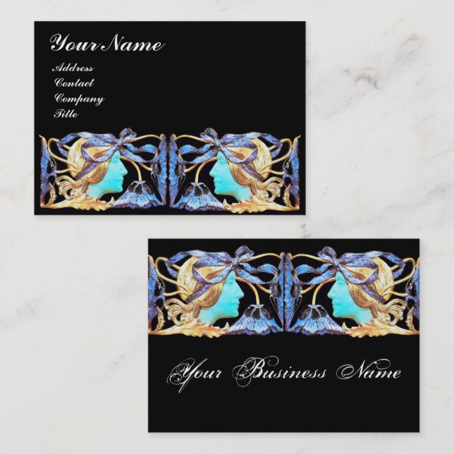 TARJETA DE VISITA ELEGANTE MUJER BELLEZA JEWEL /LADY,BLUE BOW,FLORES (Anverso / Reverso)