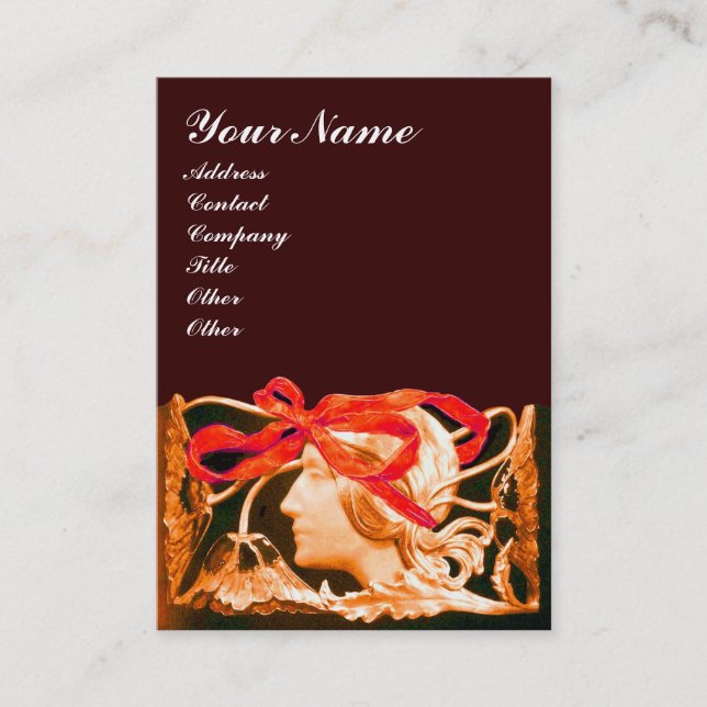 TARJETA DE VISITA ELEGANTE MUJER BELLEZA JEWEL /LADY,RED BOW,FLORES (Anverso)