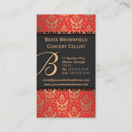 Tarjeta De Visita Elegante músico de damasco rojo y dorado