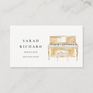 Tarjeta De Visita Elegante músico de piano con acuarela profesor de