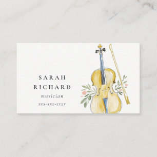 Tarjeta De Visita Elegante Músico de Violín con Acuarela Profesor de