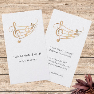 Tarjeta De Visita Elegante Músico Notas de Música de Oro