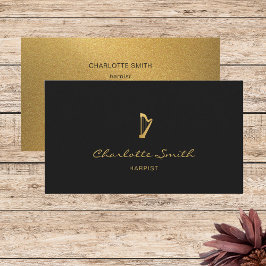 Tarjeta De Visita Elegante músico profesional Harp Gold y Black