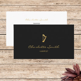Tarjeta De Visita Elegante músico profesional Harp Gold y Black
