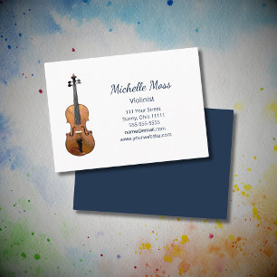 Tarjeta De Visita Elegante músico violinista interpretando guión azu