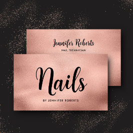 Tarjeta De Visita Elegante Nail Salon Rosa Gold Script Typografía