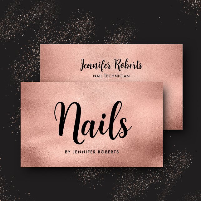 Tarjeta De Visita Elegante Nail Salon Rosa Gold Script Typografía (Subido por el creador)