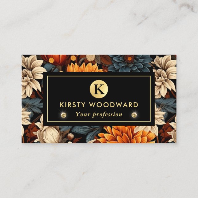 Tarjeta De Visita Elegante Naranja acuarela y hojas de otoño marrón (Anverso)