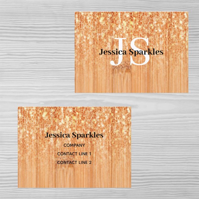 Tarjeta De Visita Elegante naranja brillante de madera de bambú con  (Custom elegant sparkly print Business cards for her. 
)