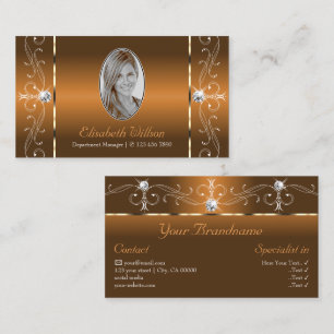 Tarjeta De Visita Elegante Naranja Brown Joyas de contrabando con fo