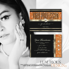 Tarjeta De Visita Elegante Naranja de oro negro espumoso Purpurina d