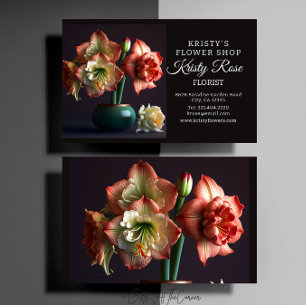 Tarjeta De Visita Elegante Naranja florista de flores blanca Amaryll
