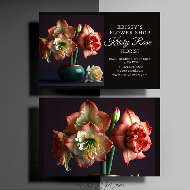 Tarjeta De Visita Elegante Naranja florista de flores blanca Amaryll (Subido por el creador)