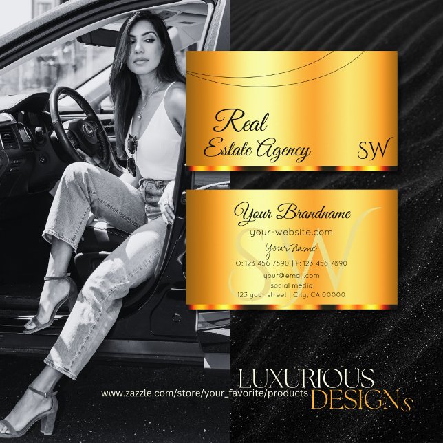 Tarjeta De Visita Elegante Naranja Glamoroso con Iniciales Elegantes (Subido por el creador)