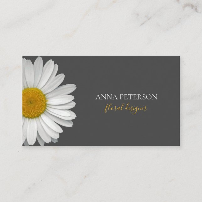 Tarjeta De Visita Elegante Naranja Gris Daisy Flower (Anverso)