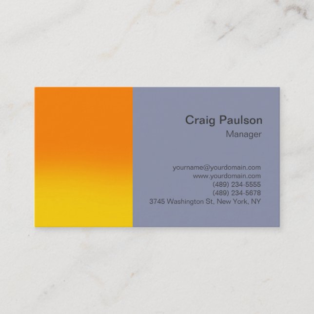 Tarjeta De Visita Elegante Naranja Guay Gray Simple Business Card (Anverso)
