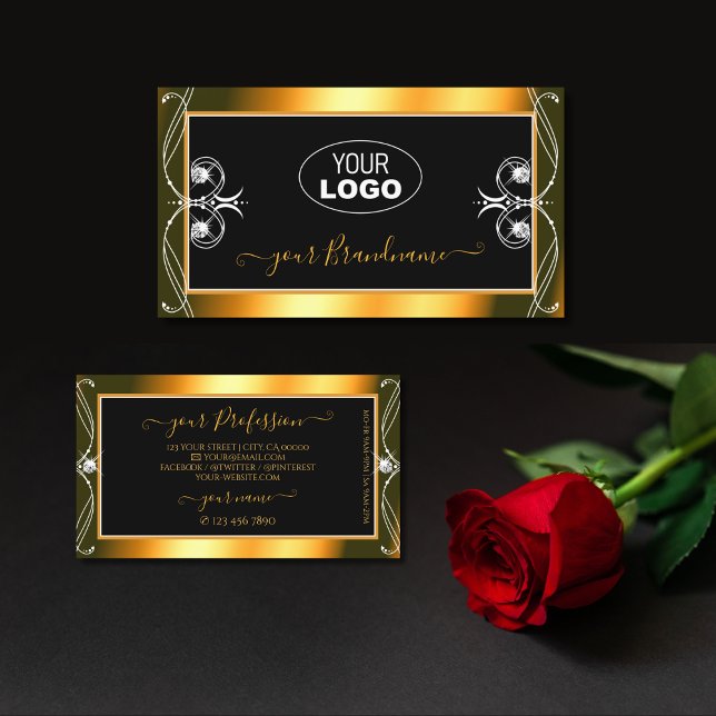 Tarjeta De Visita Elegante Naranja negro esparcen diamantes con logo (Subido por el creador)