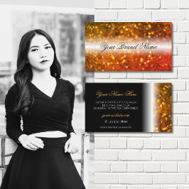 Tarjeta De Visita Elegante Naranja negro Purpurina brillante glamoro
